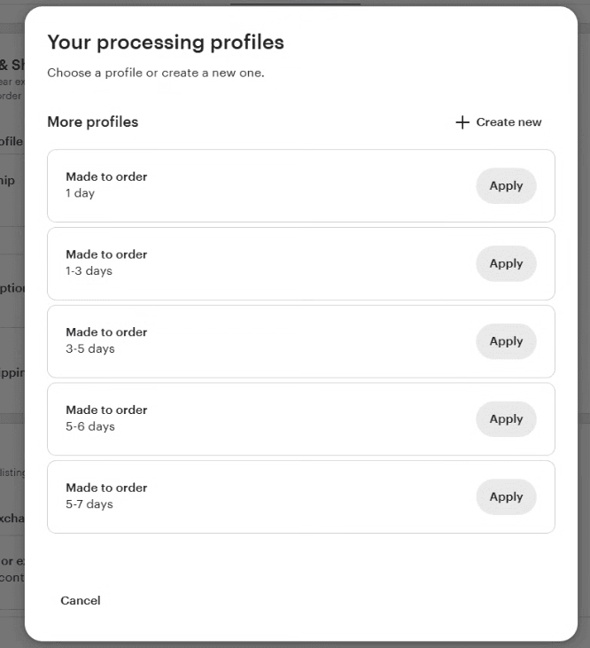 Primero define el plazo de envío haciendo clic en «Change profile» y eligiendo una de las opciones disponibles.