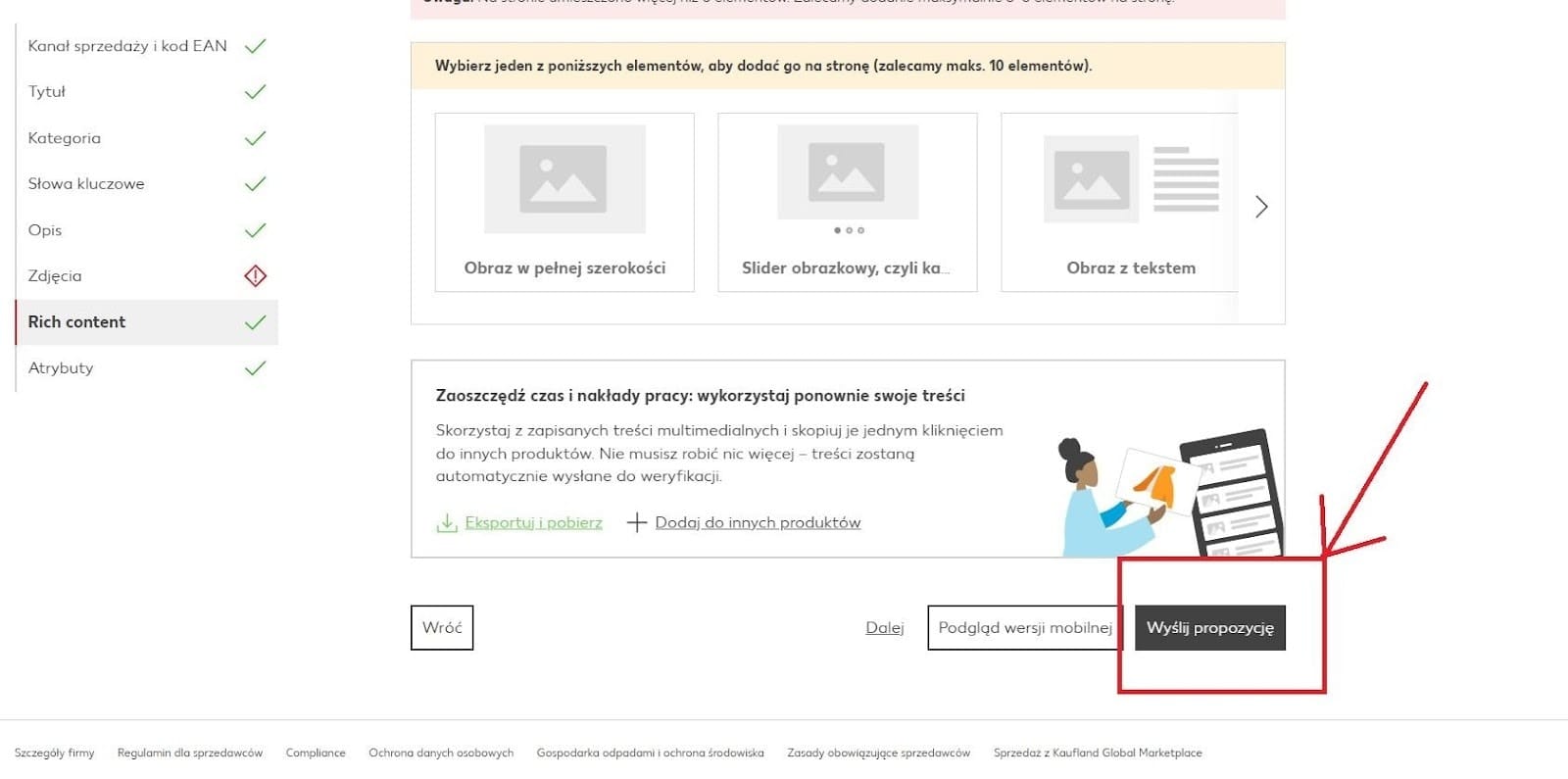 Para aceptar y publicar definitivamente el Rich Content creado, haz clic en «Enviar propuesta»
