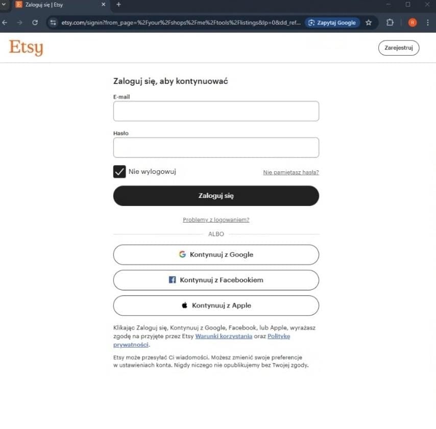 Ve a la página de Etsy e inicia sesión en tu cuenta de vendedor.